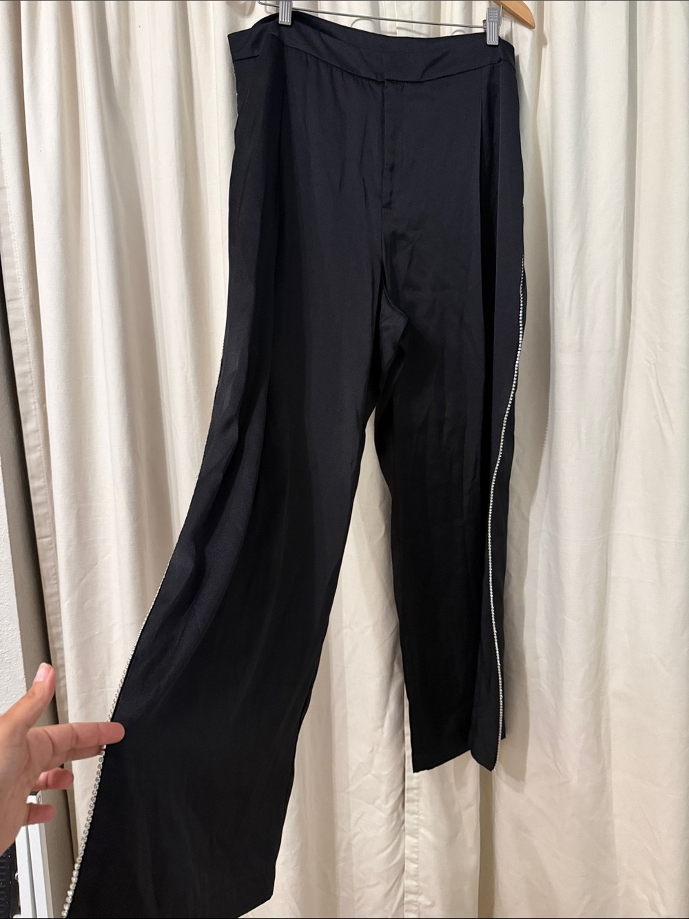 INC International Concepts Black Wide-Leg Dress Pants with Side Trim